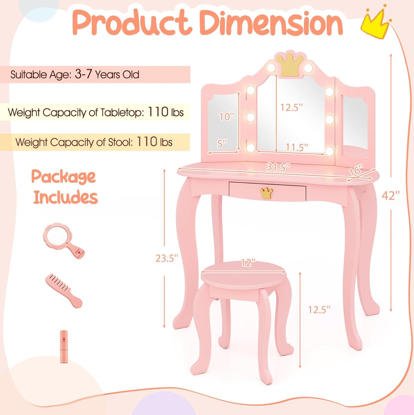 Tocador Y Taburete Princess