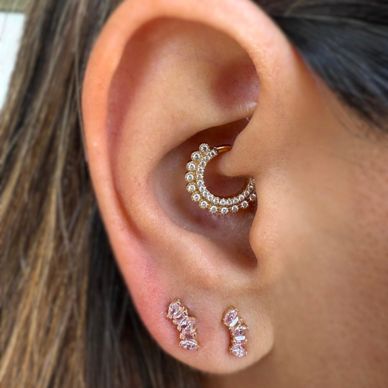Aretes Rosa Baguette