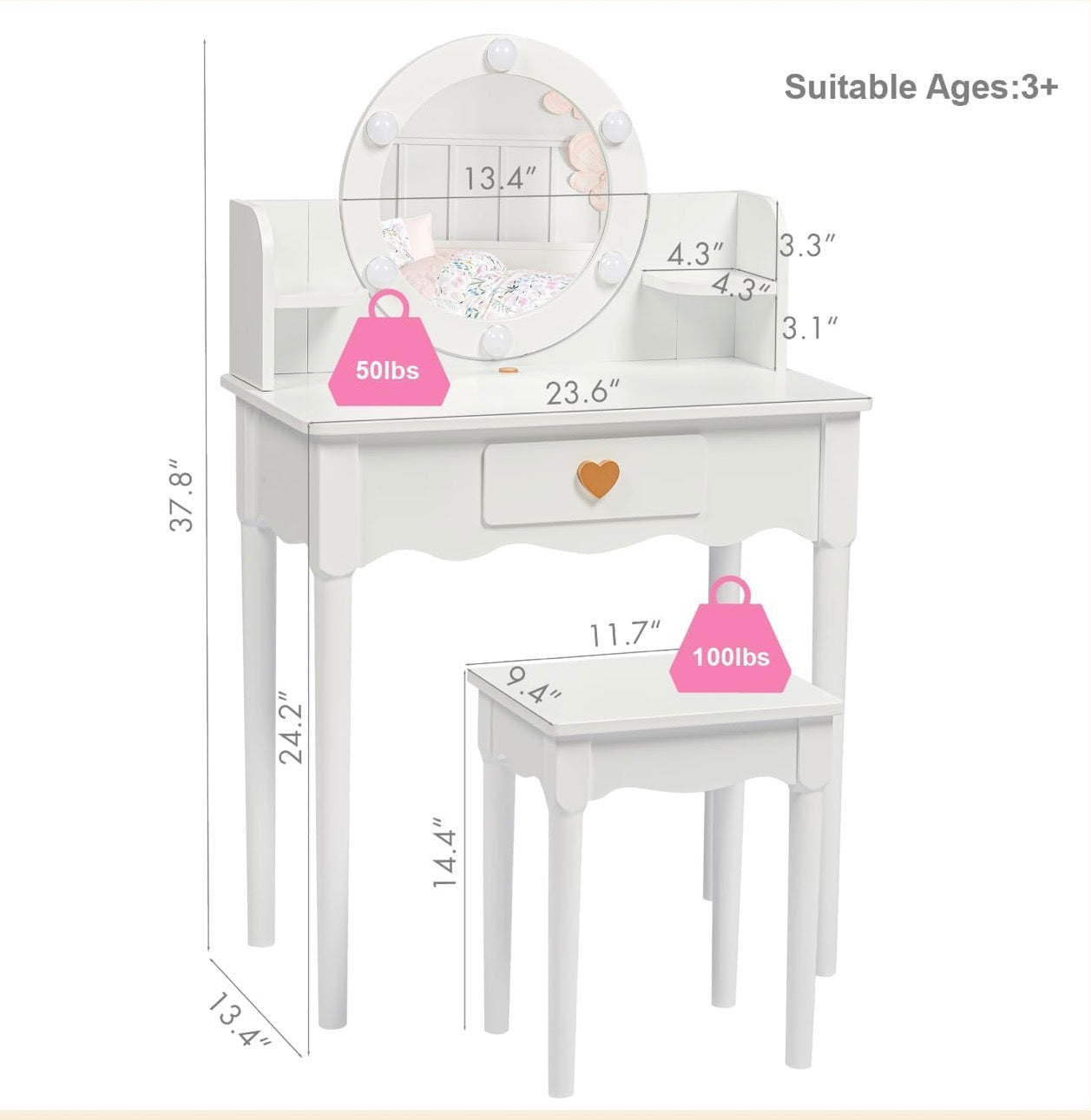 Tocador Vanity Princess Lor White